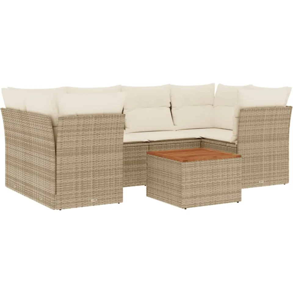 vidaXL 7-delige Loungeset met kussens poly rattan beige, foto 3