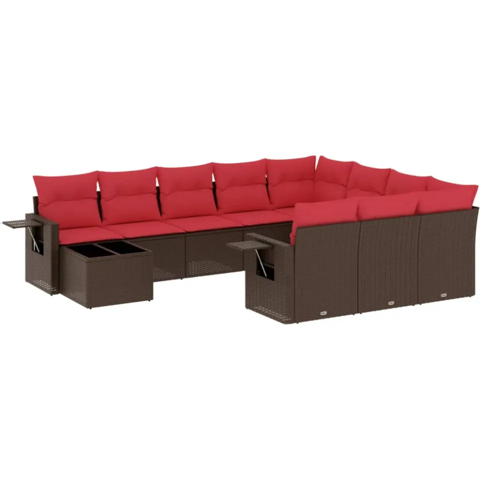 vidaXL 11-delige tuinbankset met kussens, bruin polyrotan, foto 3