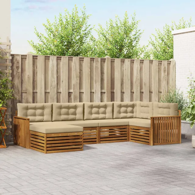 vidaXL Buiten bankenset 6 st 6-zits Natuurlijk en Beige