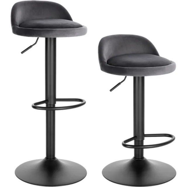 Happyment Barkruk Mario Industrial - Donkergrijs - Barkrukken set van 2 - Barstoel Kruk - Barstoelen met rugleuning - Keukenstoel - Velvet