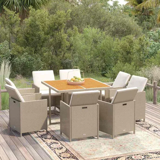 vidaXL 9-delige Tuinset met kussens poly rattan beige, foto 2