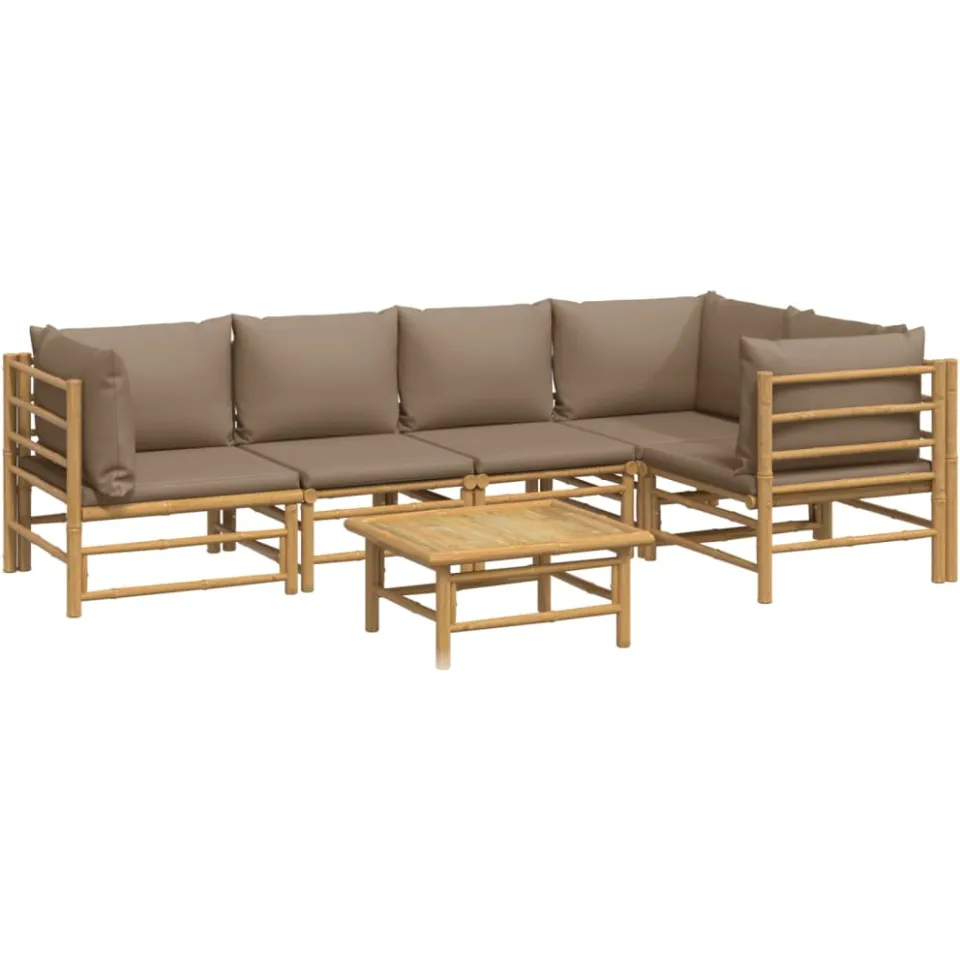vidaXL 6-delige Loungeset met kussens bamboe taupe Bruin