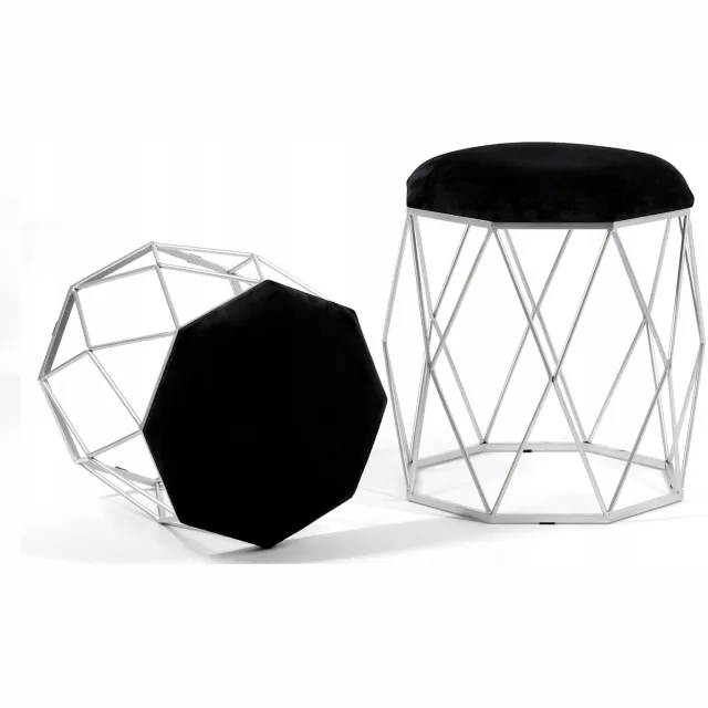 Messa Home Set van 2 Luxe Velours Poefs Venus MSP26 Zwart - Diamantvorm