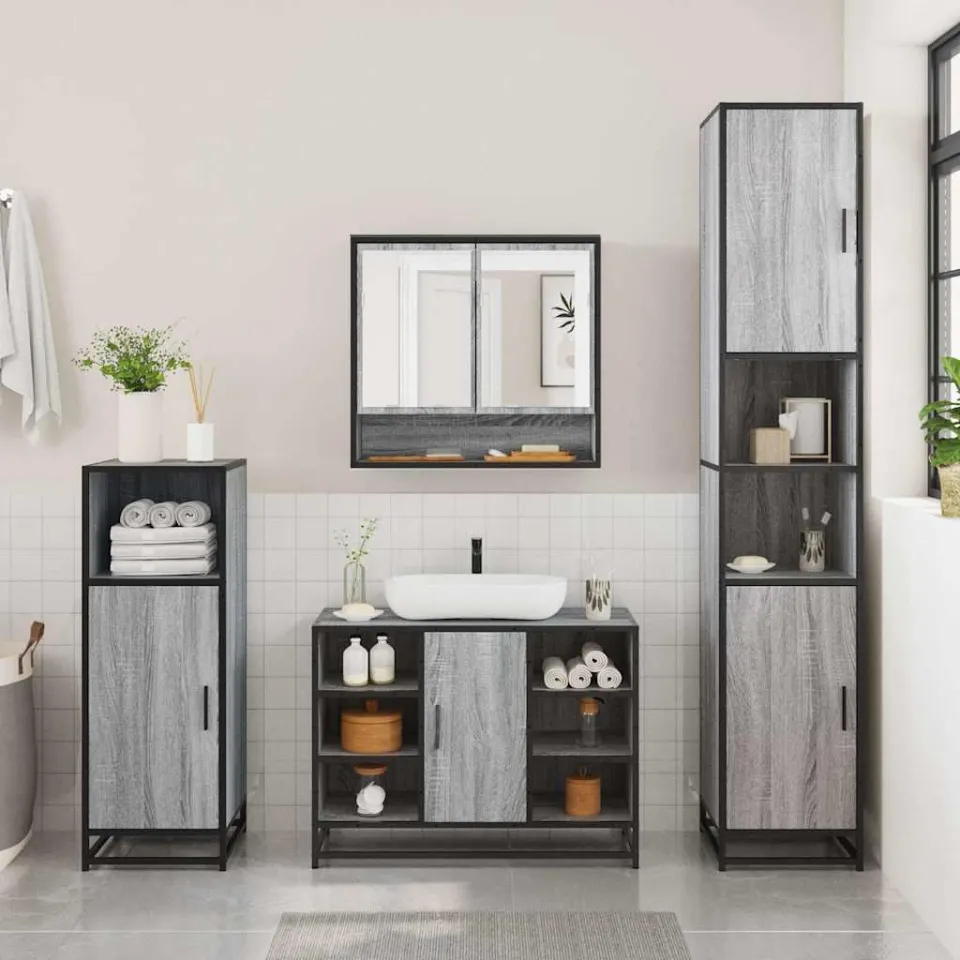 vidaXL 2-delige Badkamermeubelset bewerkt hout grijs sonoma eikenkleur, foto 2