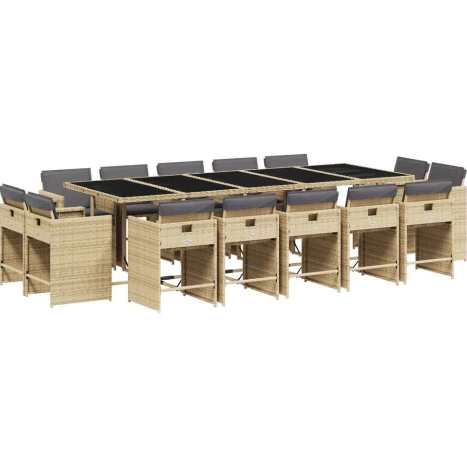 vidaXL 15-delige Tuinset met kussens poly rattan gemengd beige