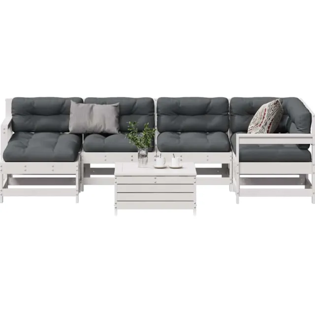 vidaXL 7-delige Loungeset met kussens massief grenenhout wit, foto 2
