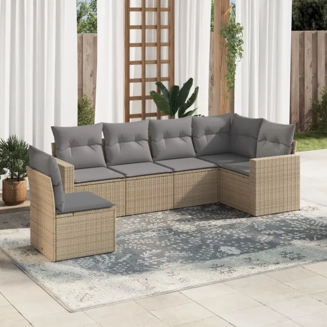 vidaXL 6-delige Loungeset met kussens poly rattan beige, foto 2