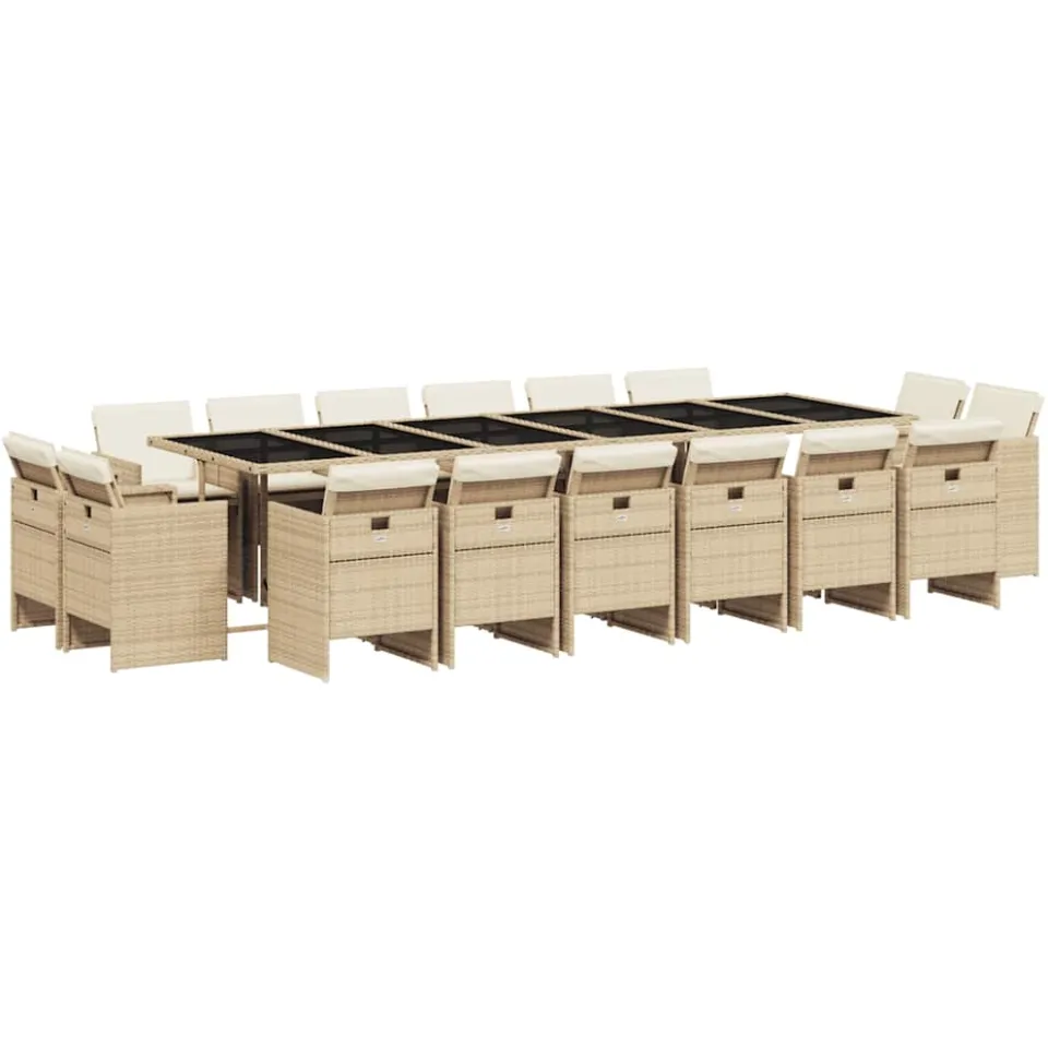vidaXL 17-delige Tuinset met kussens poly rattan beige, foto 4