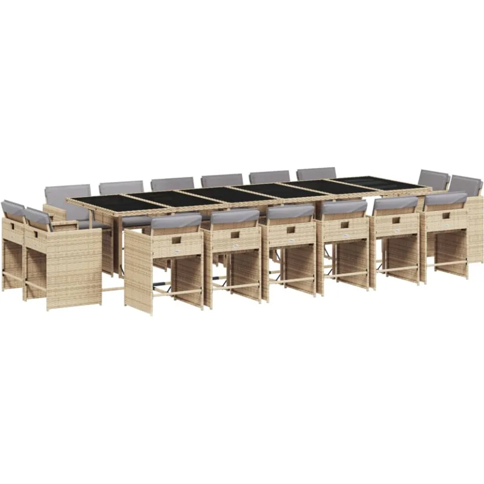 vidaXL 17-delige Tuinset met kussens poly rattan gemengd beige, foto 4