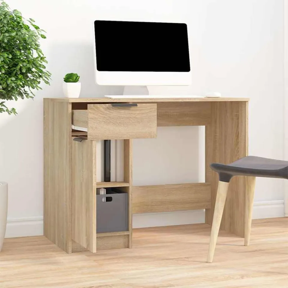 vidaXL Bureau 100x50x75 cm bewerkt hout sonoma eikenkleurig, foto 3