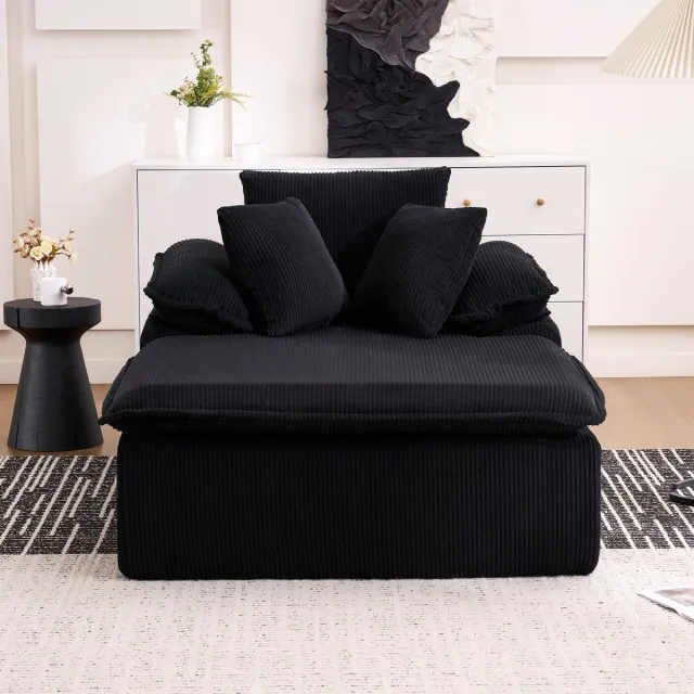 DESMIU U-Bank 298 x 178 x 70 cm - Modulair Ontwerp Zonder Montage Met Anti-Slip Onderzijde - Voor Woonkamer Slaapkamer En Kantoor - Corduroy Zwart