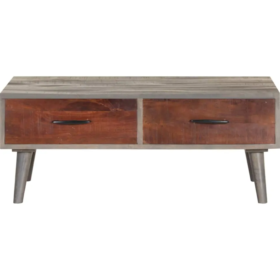 vidaXL Salontafel 100x60x40 cm massief ruw mangohout grijs, foto 3
