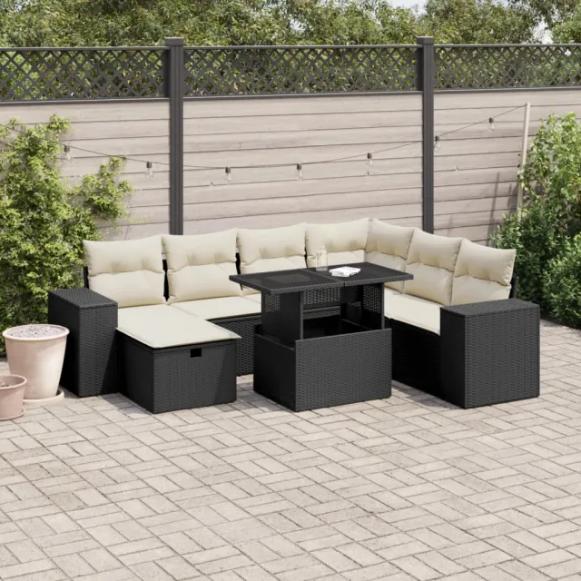 vidaXL 8-delige Loungeset met kussens poly rattan zwart, foto 2
