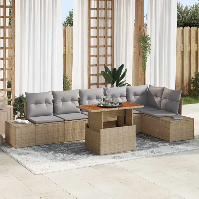 vidaXL Tuin Sofa Set 7 st Beige Poly riet