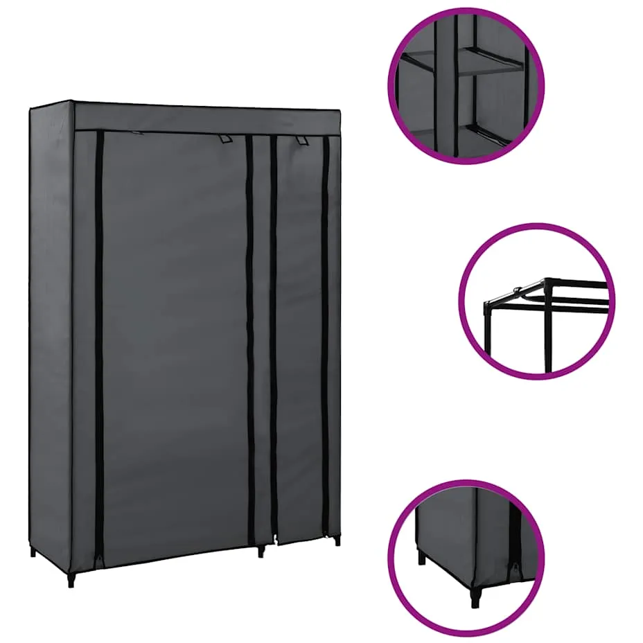 vidaXL Kledingkast opvouwbaar 110x45x175 cm stof grijs, foto 2