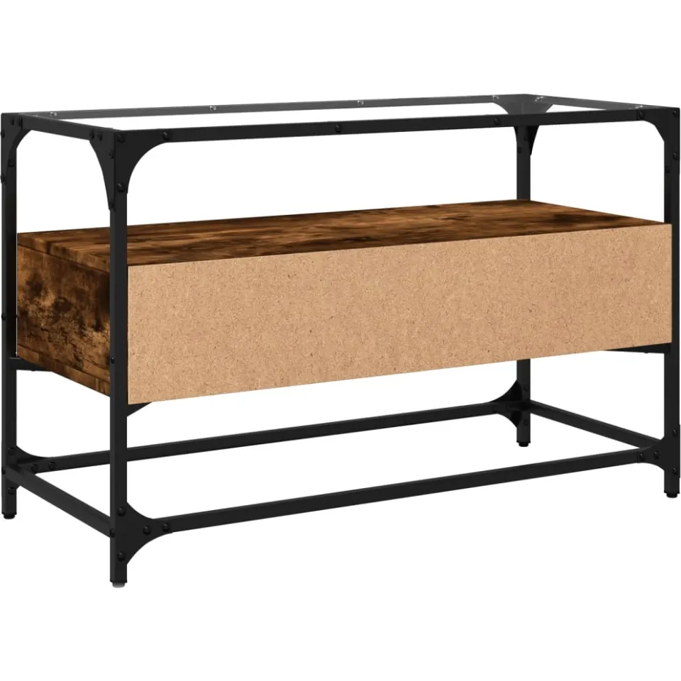 vidaXL Tv-meubel met glazen blad 80x35x51 cm hout gerookt eikenkleurig, foto 4