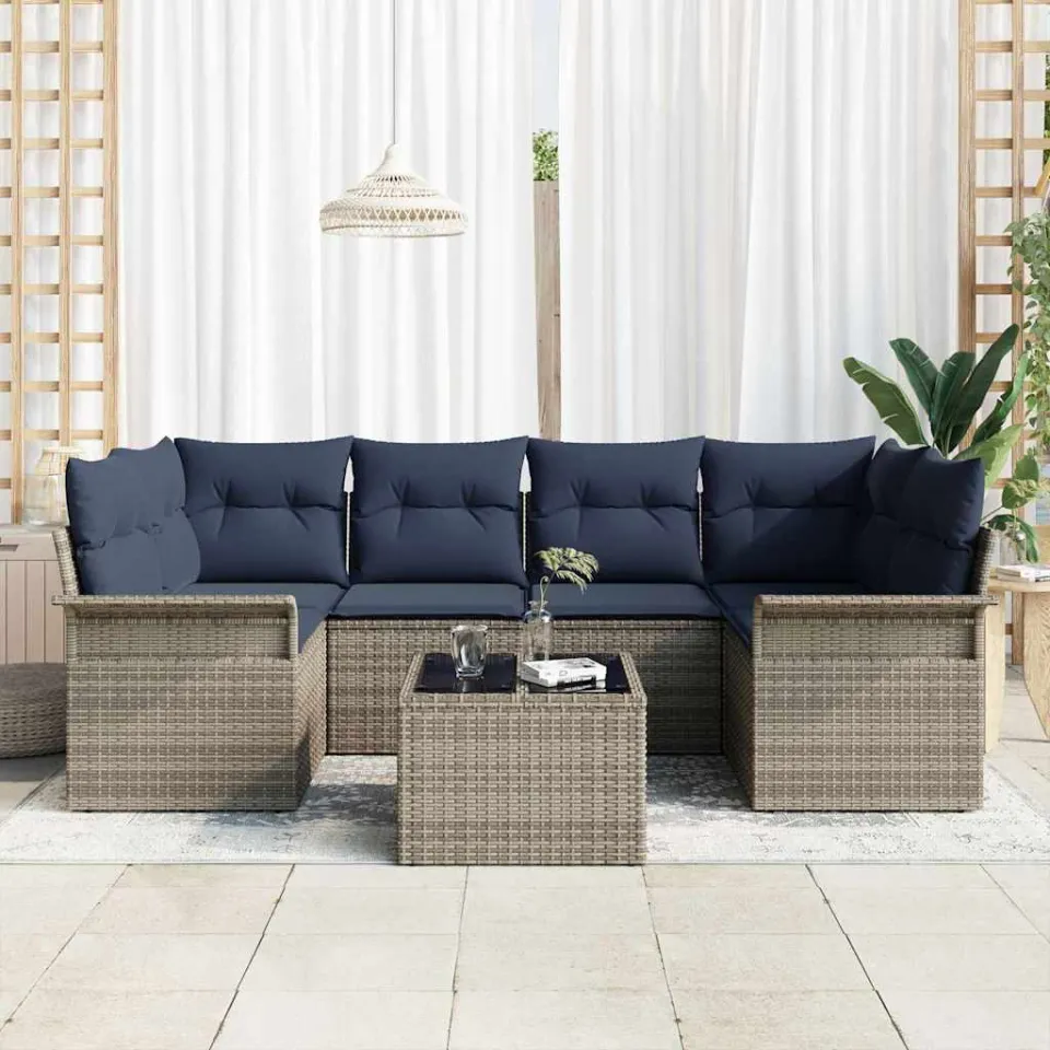 vidaXL Tuin Sofa Set 7 st Grijs poly rattan, foto 3
