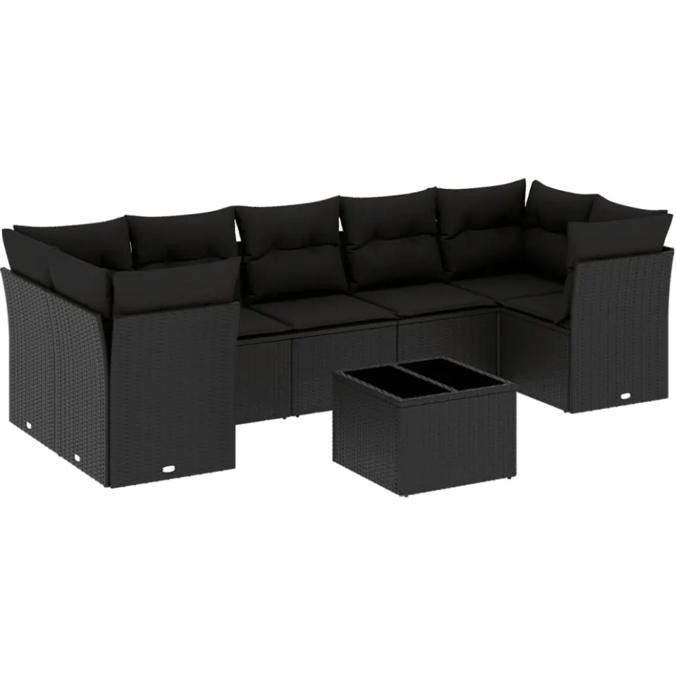 vidaXL 8-delige Loungeset met kussens poly rattan zwart, foto 4