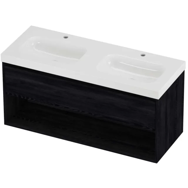 Proline Haga Badmeubelset Polystone Mezza Met Schap 120x46x58 cm Glans Wit Black Oak Eiken