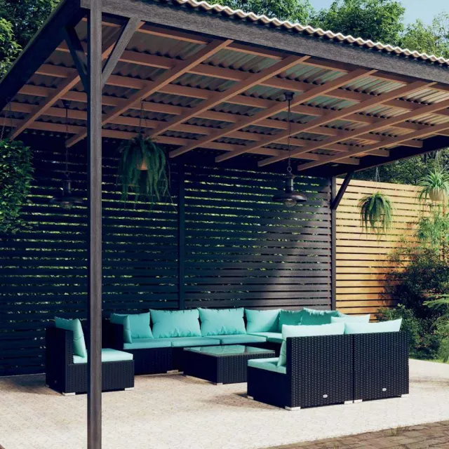vidaXL 10-delige Loungeset met kussens poly rattan zwart, foto 2