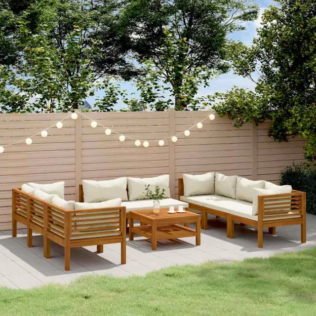 vidaXL 9-delige Loungeset met crèmekleurige kussens massief acaciahout, foto 2