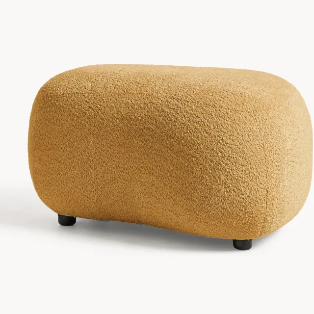 Westwing Collection Poef Alba uit teddy-bouclé Geel