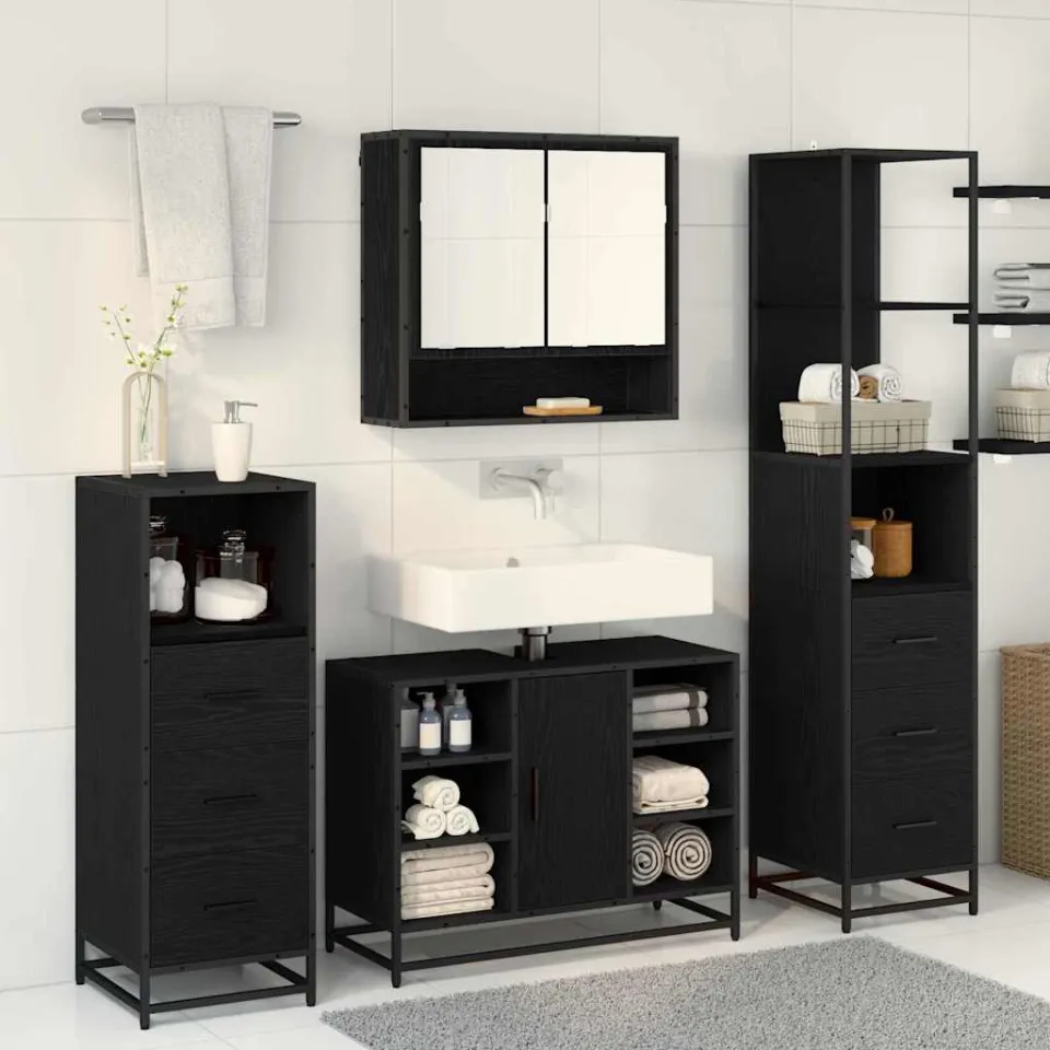 vidaXL Badkamermeubelset 3 st Zwart Eiken Bewerkt hout, foto 4