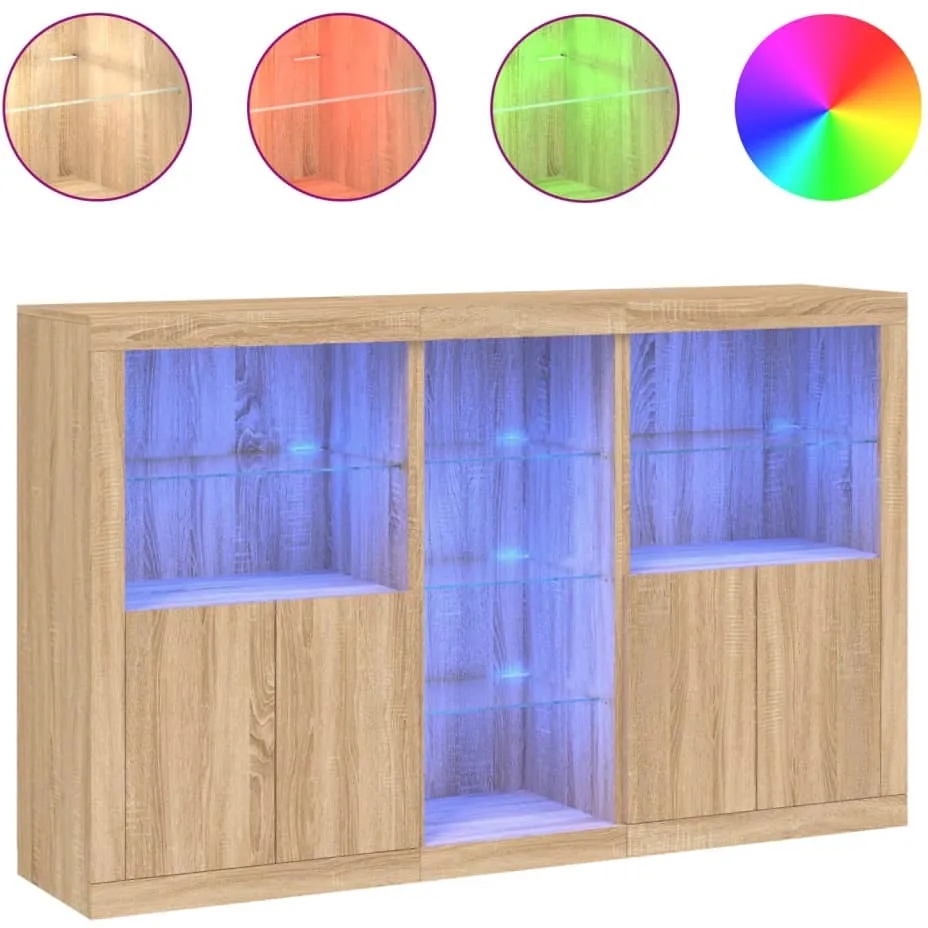 vidaXL Dressoir met LED-verlichting 162x37x100 cm sonoma eikenkleurig, foto 3