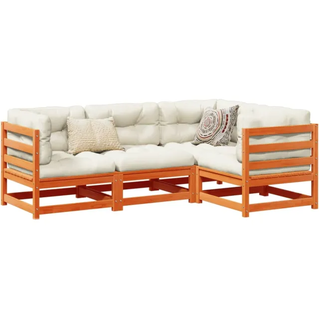 vidaXL 4-delige Loungeset met kussens massief grenenhout wasbruin