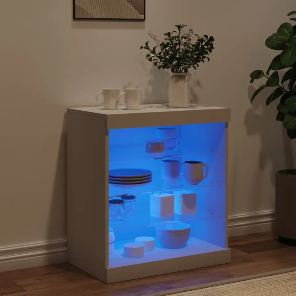 vidaXL Dressoir met LED-verlichting 60,5x37x67 cm wit, foto 3