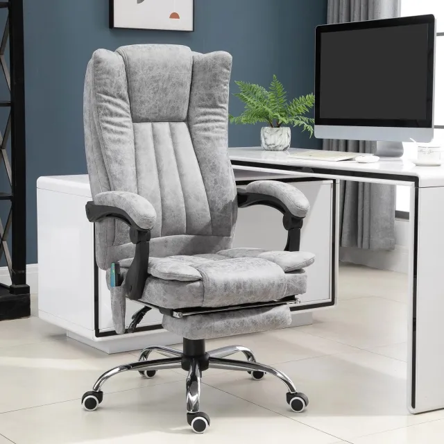 CHICFURN Bureaustoel - Massage en warmte - Voetsteun - Grijs