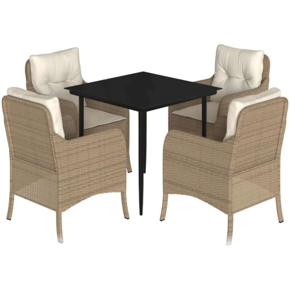 vidaXL 5-delige Tuinset met kussens poly rattan beige