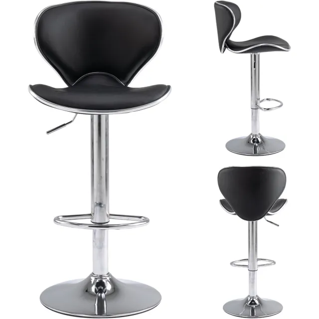 Seven Comfort Barkruk - Barstoel - Met rugleuning en voetensteun - Ergonomisch - Verstelbaar - 360°Draaibaar - Keukenstoel - Zithoogte 61-81cm - Zwart