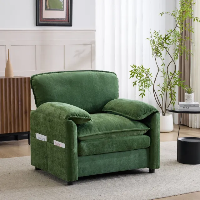 DESMIU Fauteuil 96 X 90 X 92 Cm - Retro 1-Zits Met Dubbele Opbergvakken - Voor Woonkamer Balkon En Slaapkamer - Velvet Groen