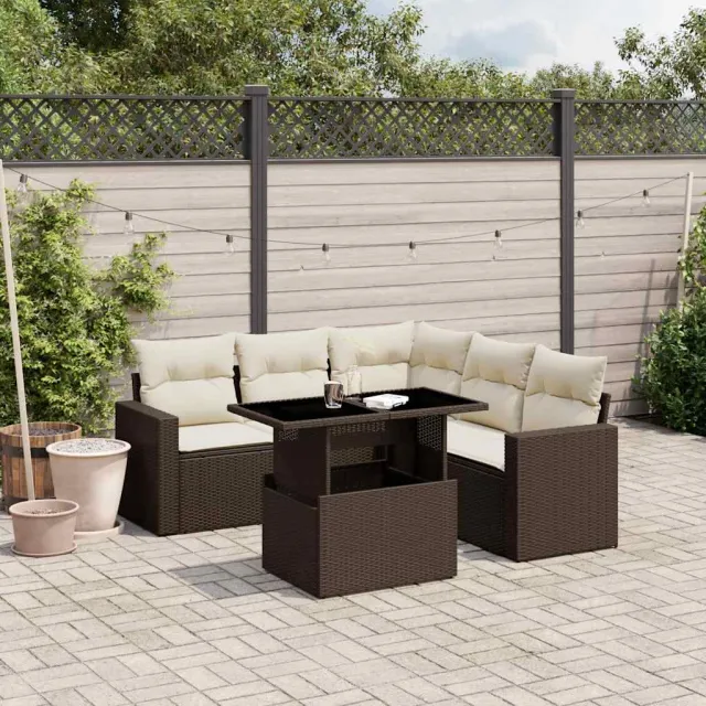 vidaXL 6-delige Loungeset met kussens poly rattan bruin, foto 2