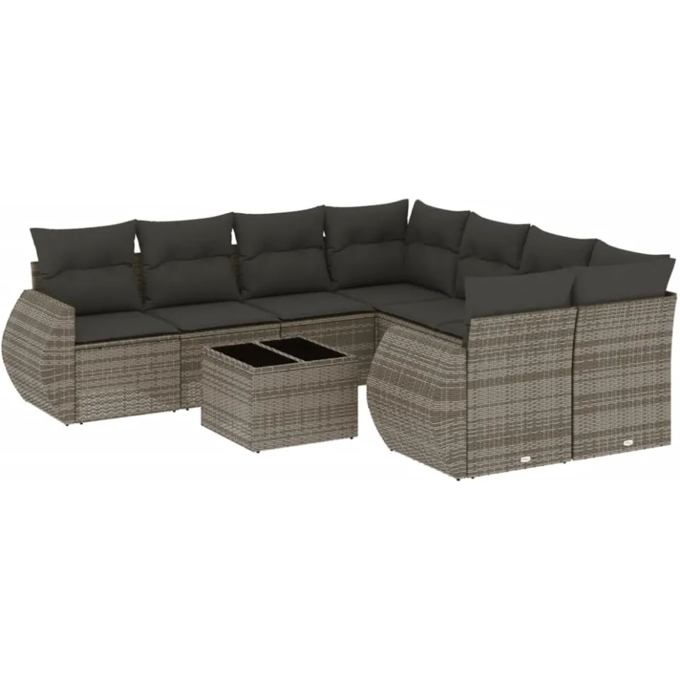 vidaXL 9-delige tuinbankset met kussens, grijs polyrotan, foto 3