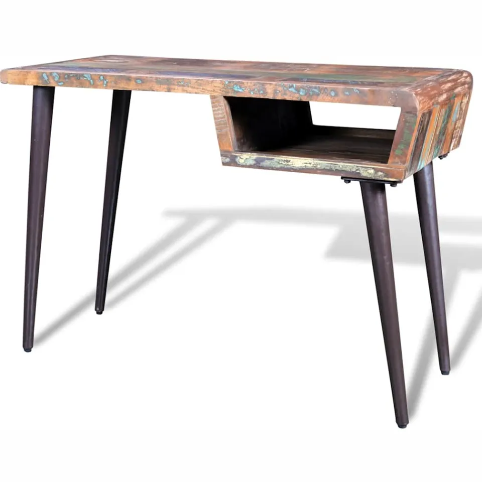 vidaXL Bureau met ijzeren poten gerecycled hout meerkleurig, foto 3