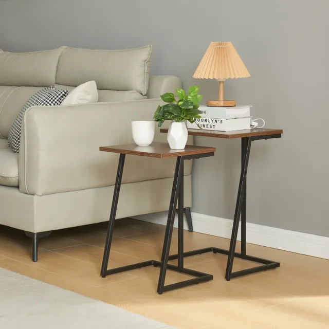 Bijzettafel Salem set van 2 zwart en walnootkleurig [en.casa]