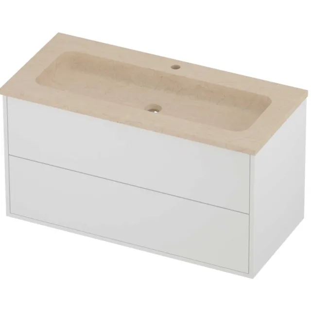 Proline Rollo Badmeubelset Hardsteen Elegant 1 Kraangat 100x46x54 cm Sand Stone Mat White Mat Wit
