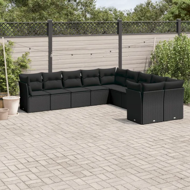 vidaXL 10-delige Loungeset met kussens poly rattan zwart, foto 2