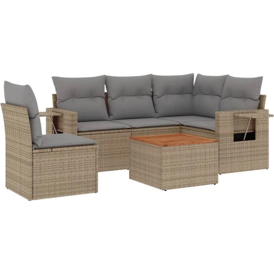 vidaXL 6-delige Loungeset met kussens poly rattan gemengd beige, foto 4