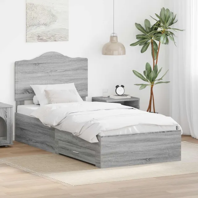 vidaXL Bedframe met lade Grijs Sonoma 100 x 200 cm Bewerkt hout