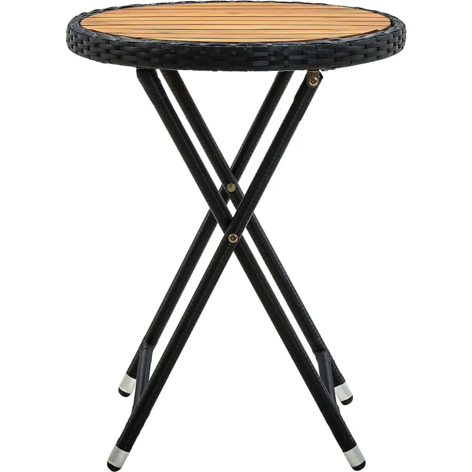 vidaXL Salontafel 60 cm poly rattan en massief acaciahout zwart, foto 3