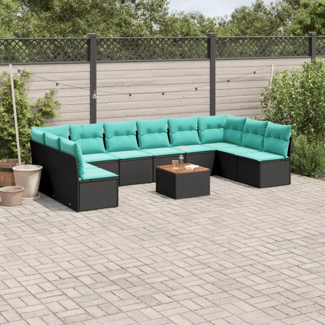 vidaXL 11-delige Loungeset met kussens poly rattan zwart, foto 2