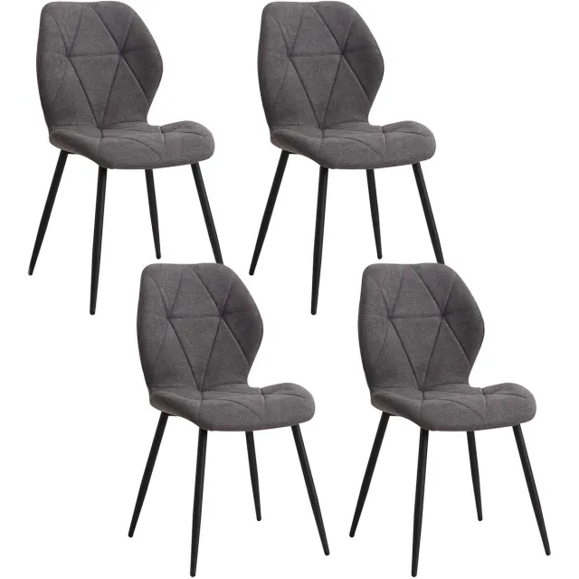 C. , R. E. CORE Eetkamerstoelen - Eetkamerstoel - Gestoffeerde stoel - Set van 4 stoelen - Ruiten patroon - 43x45.5x83cm - Donker grijs