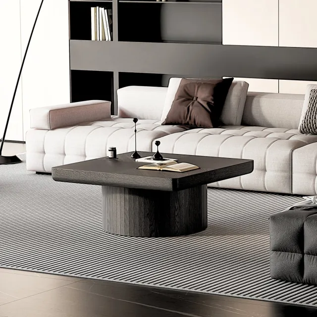 HAUSS SPOLE Salontafel - Vierkant Met Parketblad En Cilindervoet - Voor Woonkamer - Massief Hout En MDF - 78 Cm - Zwart