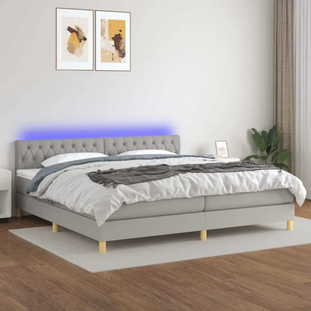 vidaXL Boxspring met matras en LED stof lichtgrijs 200x200 cm grijs