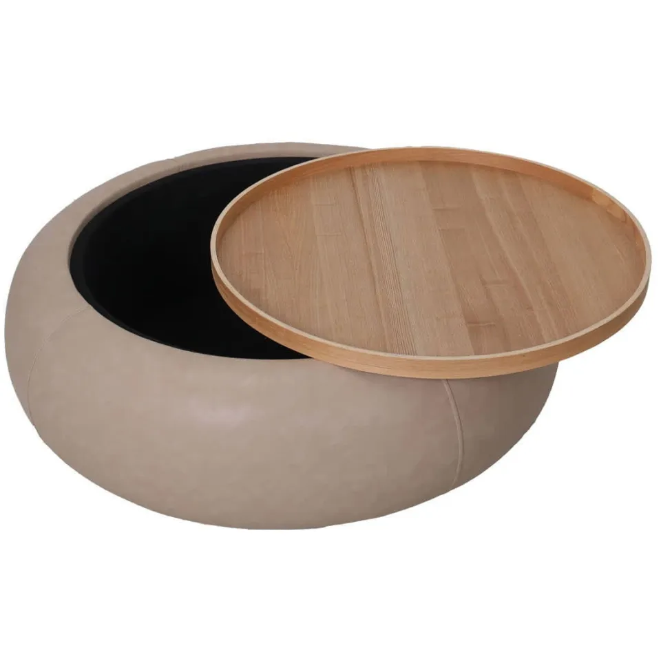 Giga Meubel Salontafel Draby - Taupe/Naturel - Met Opbergruimte - Ø102cm, foto 4