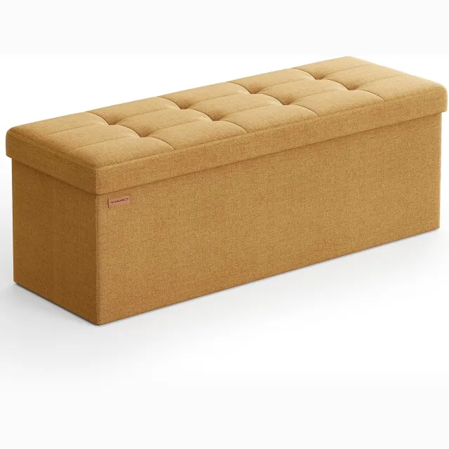 Relaxdays HOME DECOR Opbergbank, poef, kist, opvouwbaar, 131 l Bedrand met scheidingswand, 38 x 110 x 38 cm, draagvermogen 300 kg, gember en inkt zwart, collectie HOME gembergeel