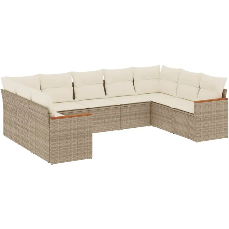 vidaXL 9-delige Loungeset met kussens poly rattan beige